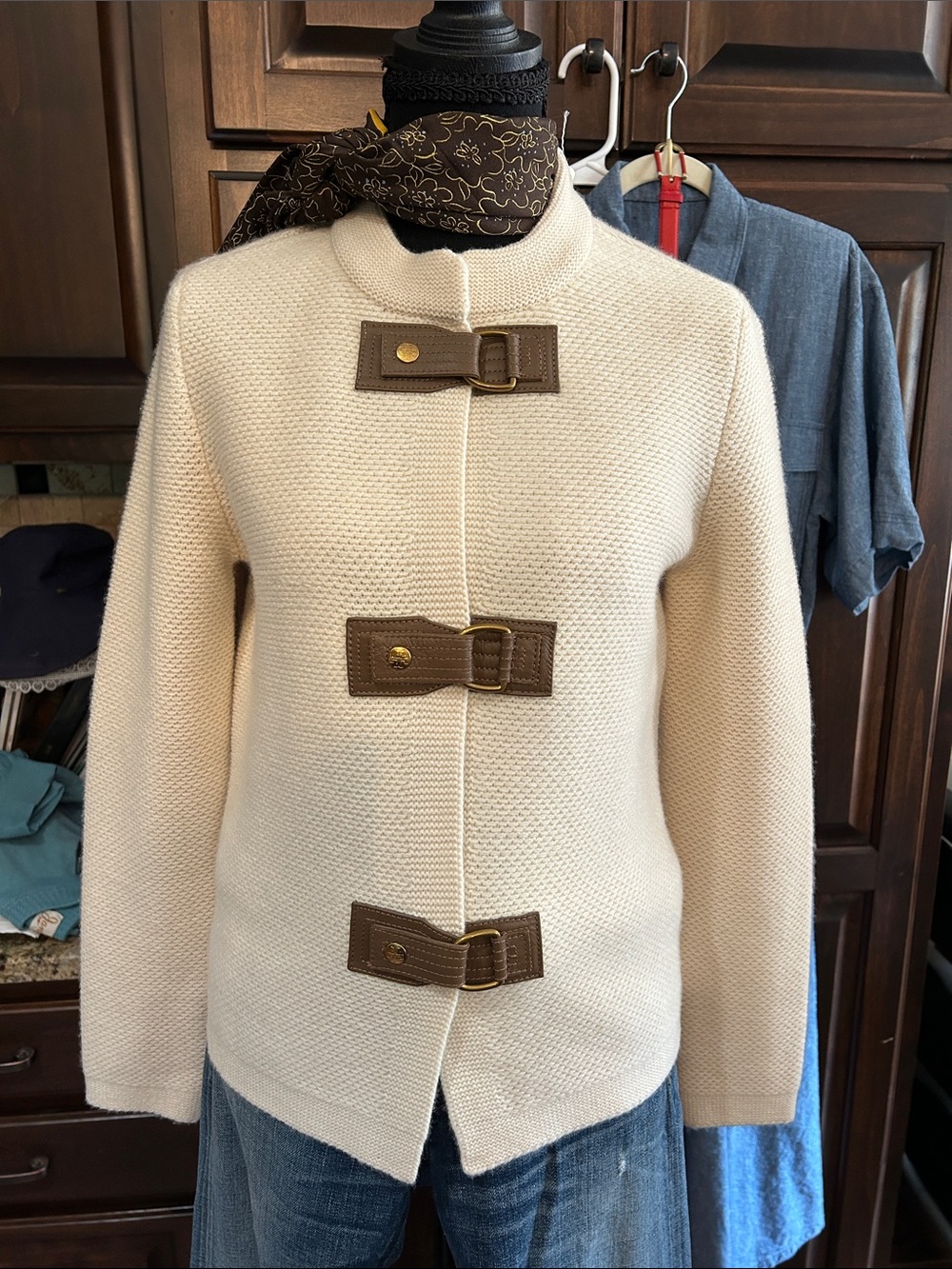 NWT Tory Burch Sz XS Cream Knit Buckle-Front Ross Cardigan Sweater Jacket